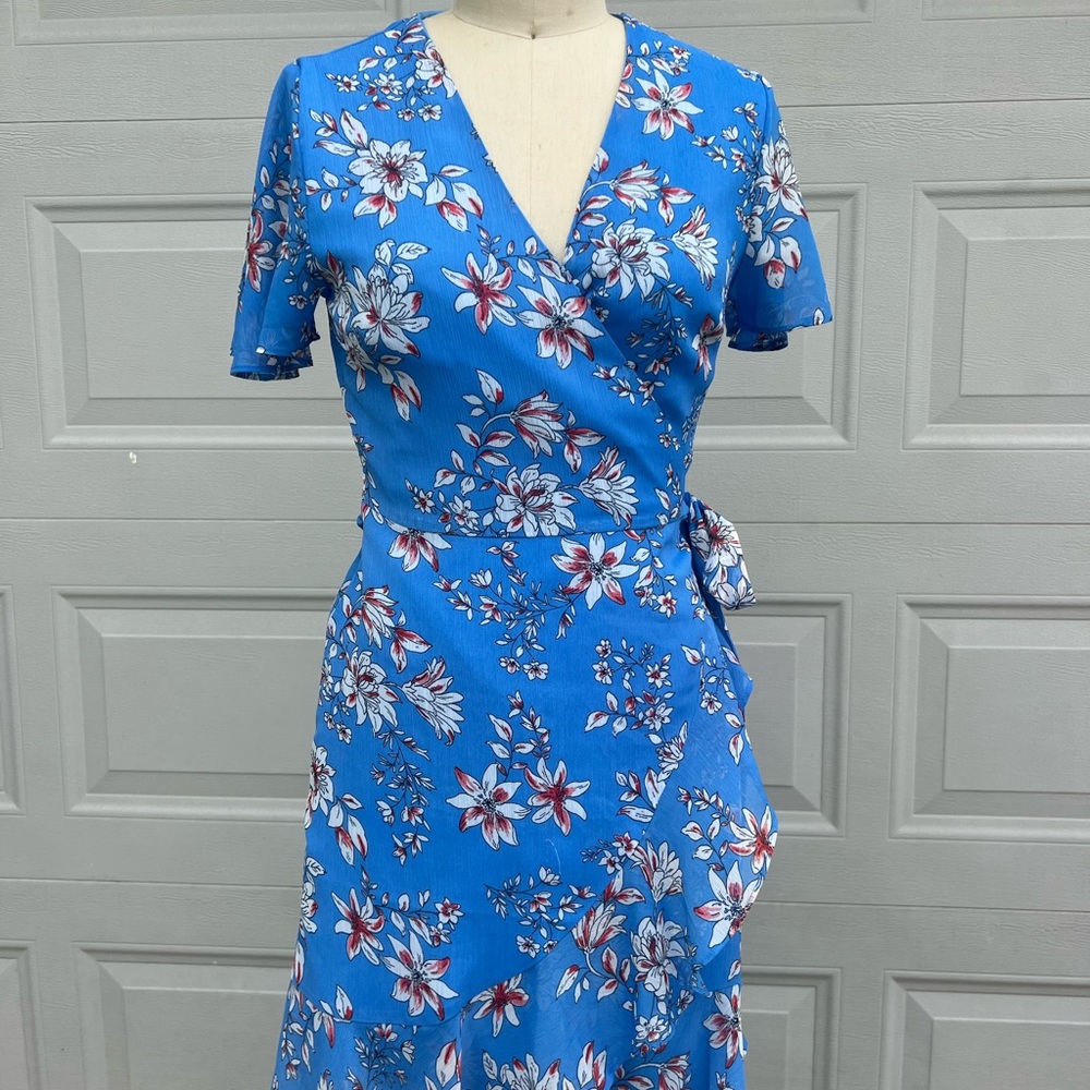 Banana Republic Blue Floral Asymmetrical Dress